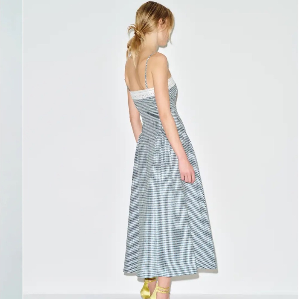 Reformation Pomona Linen Dress In Big Slate Check - Picture 4 of 11